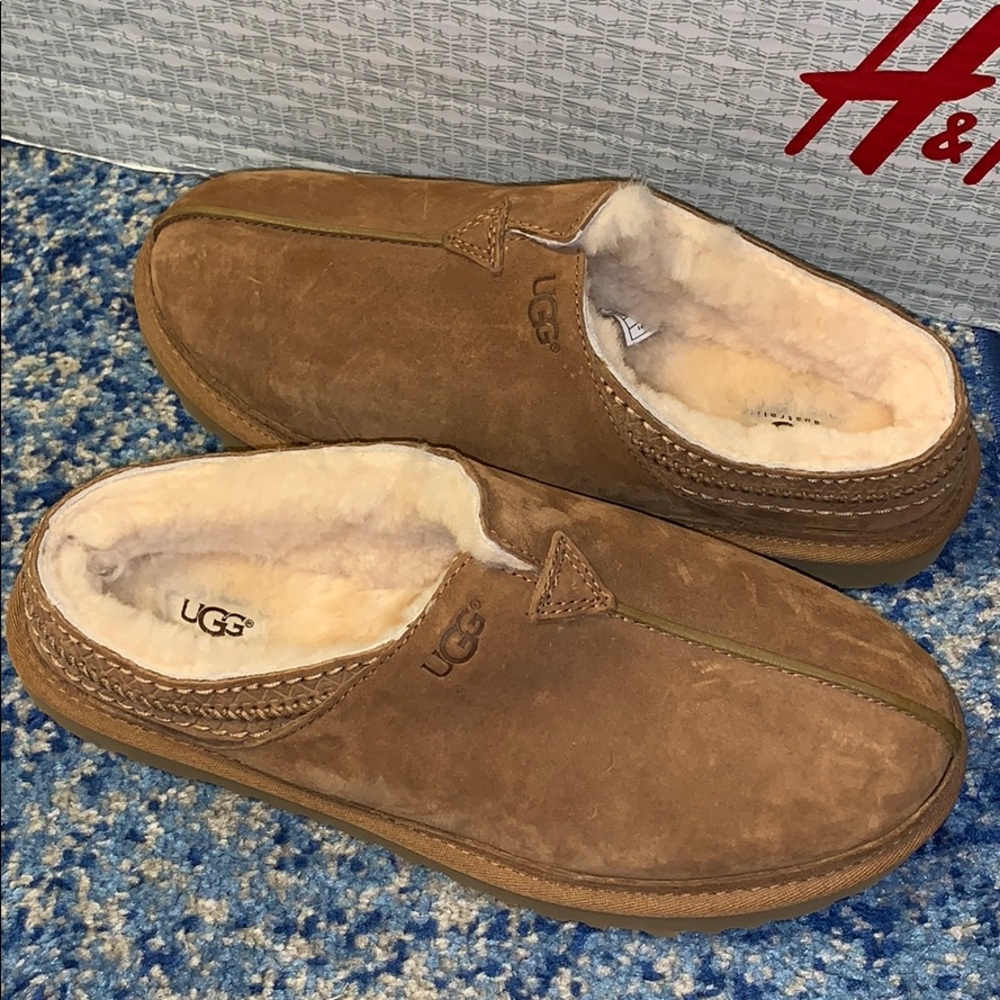 UGG NEUMAN CHESTNUT SUEDE SHEARLING WOOL SLIPPER